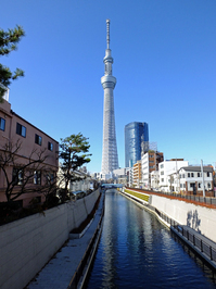 十間橋から東京スカイツリーを望む；クリックすると大きな写真になります。
